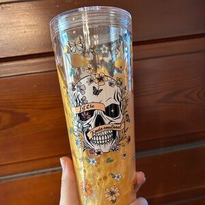 Floral Skull Tumbler with Straw